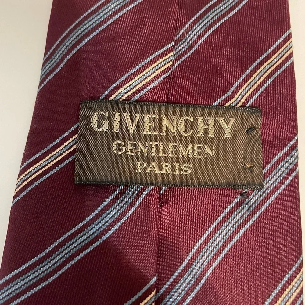 Givenchy Gentlemen Wallachs Paris Silk Tie Maroon Blue Ivory Stripe Tie
